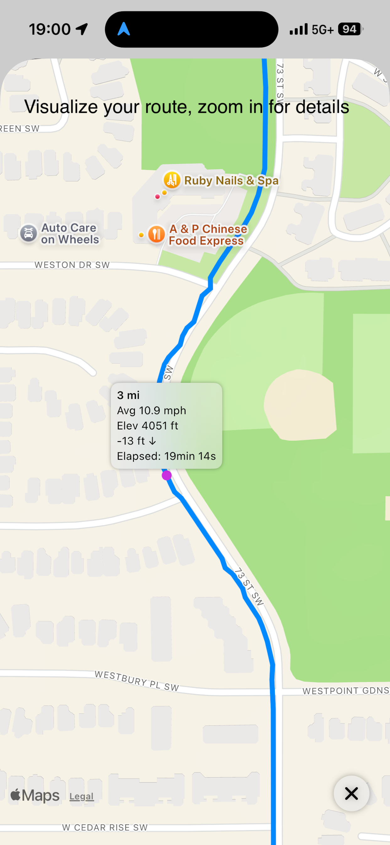 Route map view in Bike Ride Green