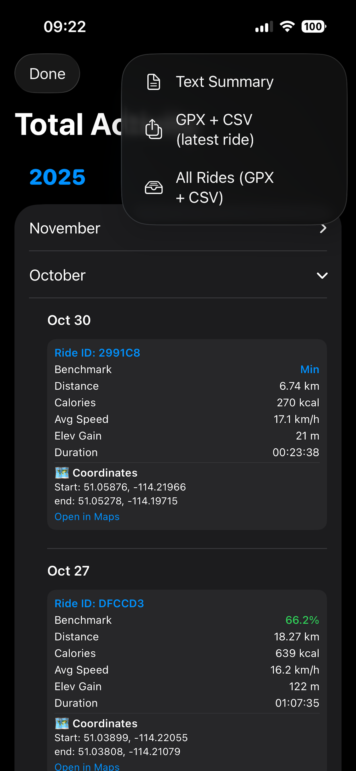 Bike Ride Green export options